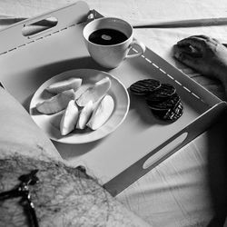 High angle view of food in plate on table