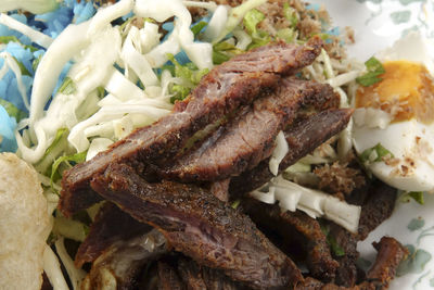 High angle view of meal served in plate