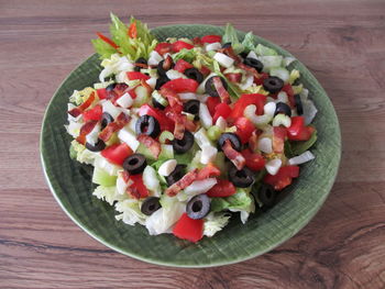 Close-up of vegetable salad in plate on table