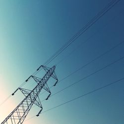 Low angle view of electricity pylon against sky