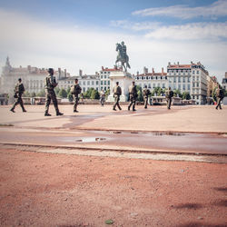 Soldiers on place bellecour in lyon in france because of the terrorist threat