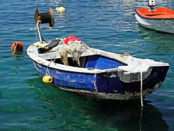 Boat moored on sea