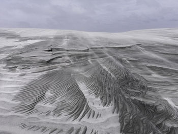 Aerial view of snowcapped landscape against sky