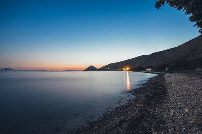 Scenic view of sea against clear blue sky