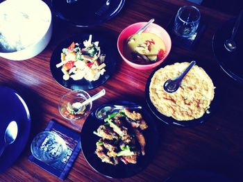 Close-up of food served on table