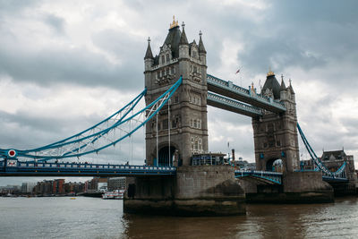 View of bridge over river against cloudy sky