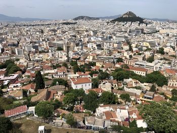 High angle view of townscape against sky