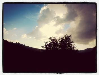 Silhouette of trees against cloudy sky