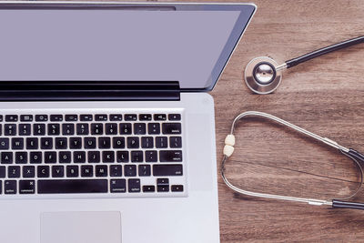 High angle view of laptop on table