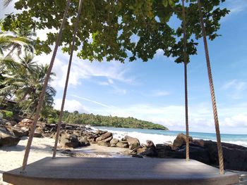 Scenic view of bay against sky