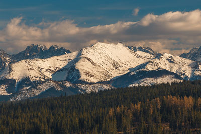 Scenic view of snowcapped mountains against sky