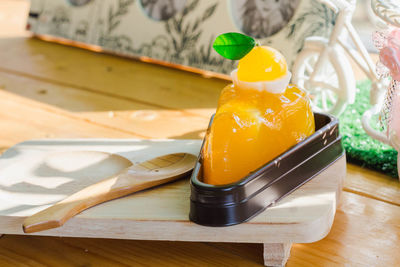 High angle view of dessert on table