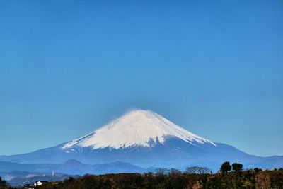 View of volcanic mountain against blue sky