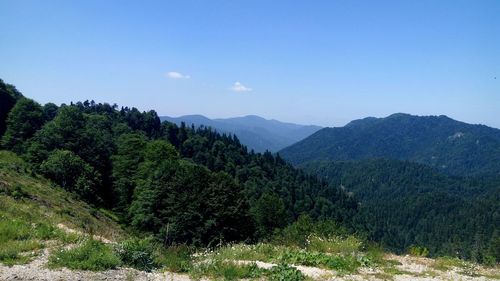 Scenic view of mountains against clear sky