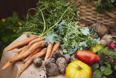 High angle view of fresh vegetables