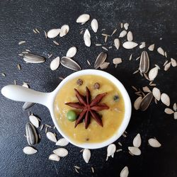 High angle view of drink on table