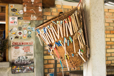 Clothes hanging in store for sale at market