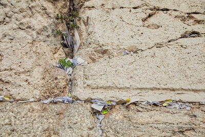 High angle view of damaged wall
