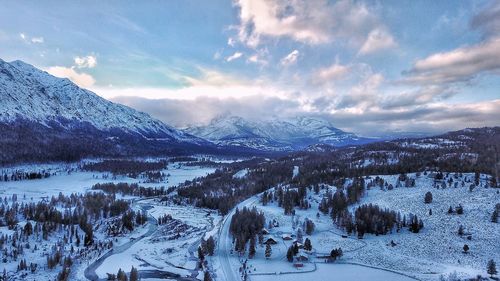 Scenic view of snowcapped mountains against sky