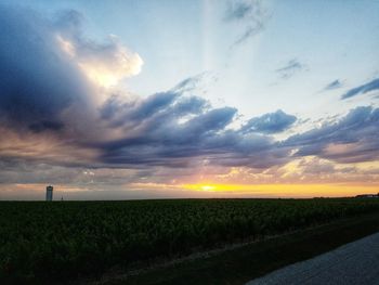 Scenic view of field against sky during sunset