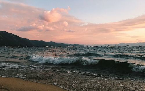 Scenic view of sea against sky during sunset