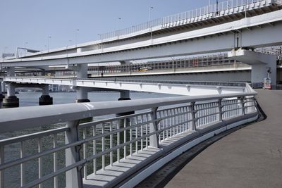 Bridge over river in city against sky