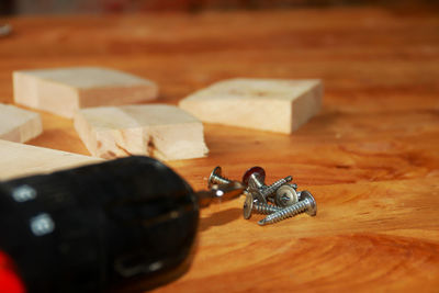 Close-up of objects on table