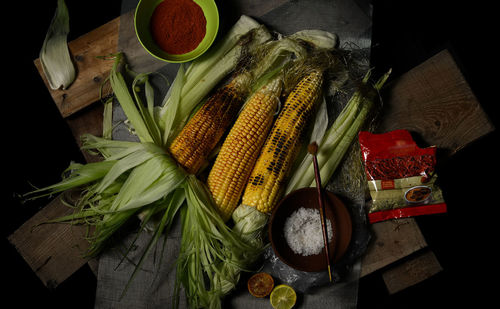 High angle view of vegetables on table