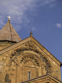 Low angle view of svetitskhoveli cathedral against sky