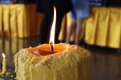 Close-up of fire on cake