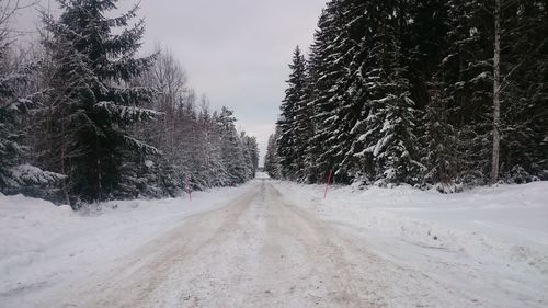 Road passing through snow covered landscape