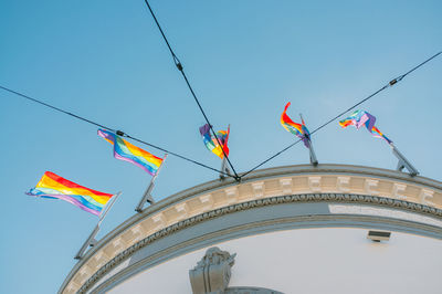 Low angle view of cables against clear blue sky