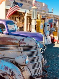 Old cars at old gas station