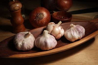 High angle view of vegetables on table