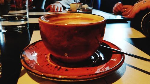 Close-up of tea cup on table