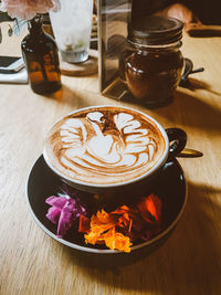 High angle view of coffee on table