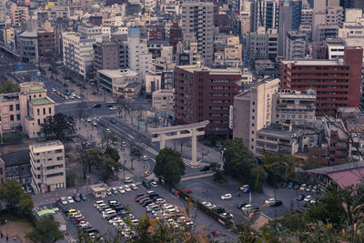 High angle view of buildings in city