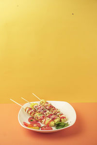 High angle view of meal served on table