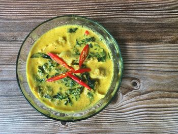 High angle view of fruits in bowl on table