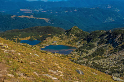 High angle view of land and mountains