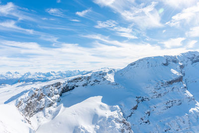 Landscape of snow-capped mountains in the diablerets glacier 3000  in switzerland