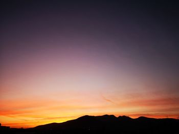 Scenic view of silhouette mountains against sky during sunset