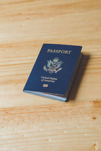 High angle view of passport on table