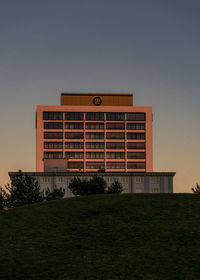 Exterior of building against sky during sunset