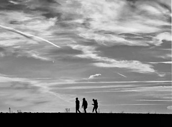 Silhouette people standing on field against sky