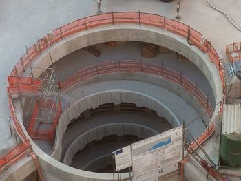 High angle view of spiral staircase in building