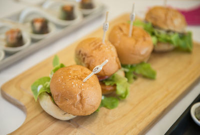 Close-up of served food on table