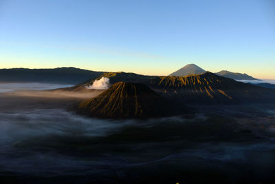 View of volcanic mountain against clear sky