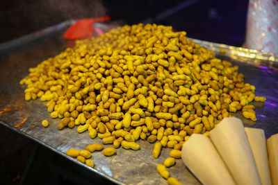 High angle view of yellow for sale in market