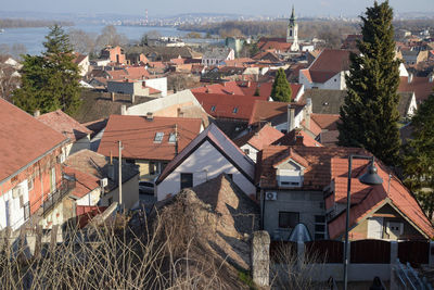 High angle view of buildings in city